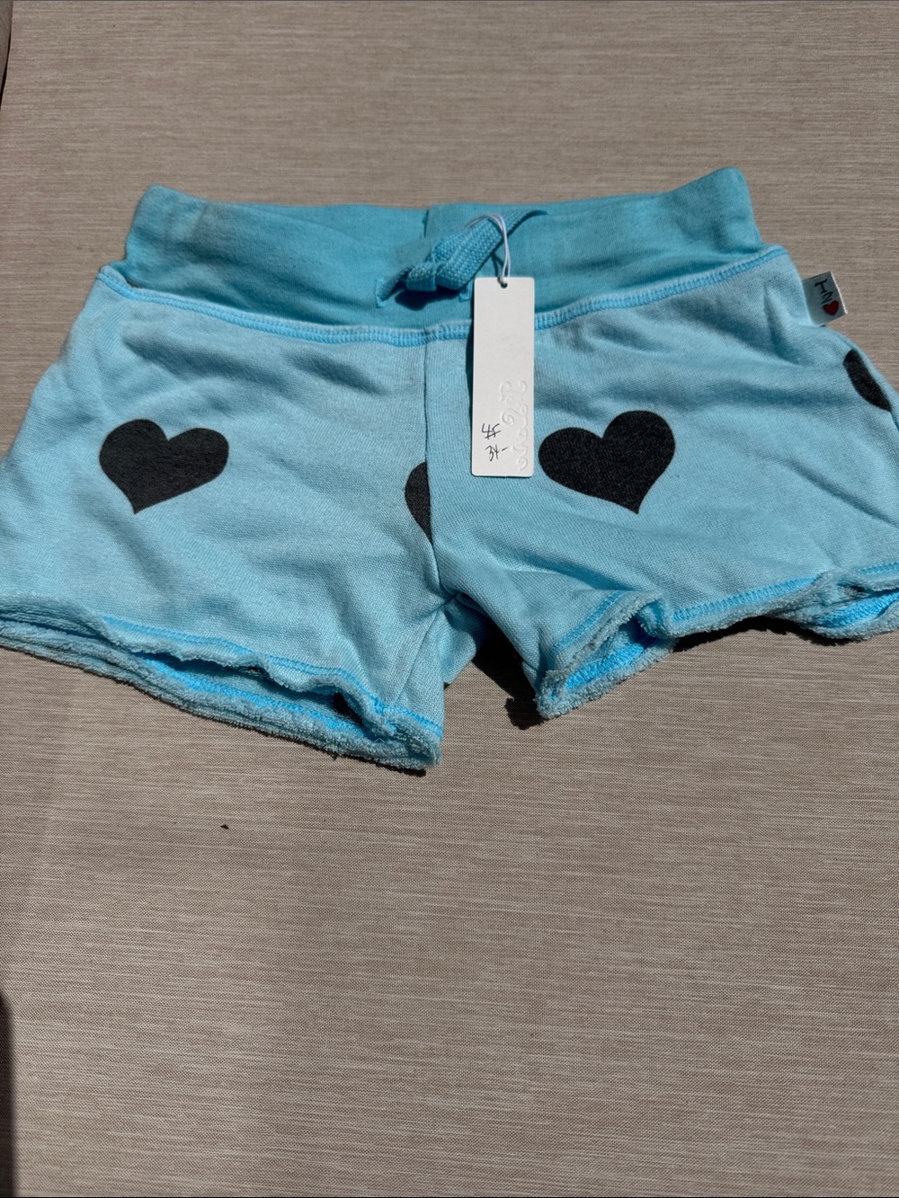 T2 Love Aqua Shorts with Black Heart Prints